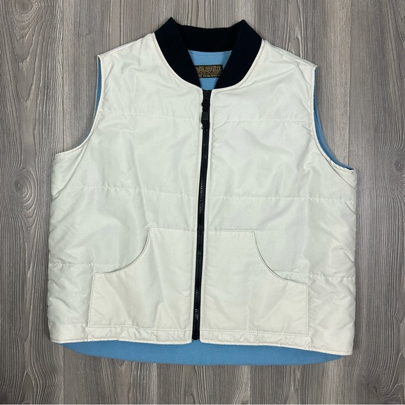 Vintage Old Navy White Fleece Lined Vest XL 90s Y2K Black Accents Blue Lining - Picture 1 of 8